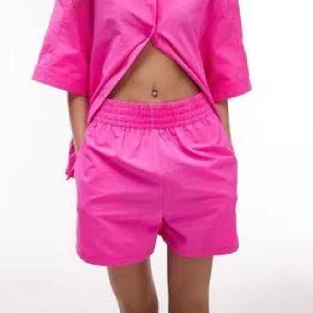 TOPSHOP HOT PINK NYLON HIGH WAIST SHORTS